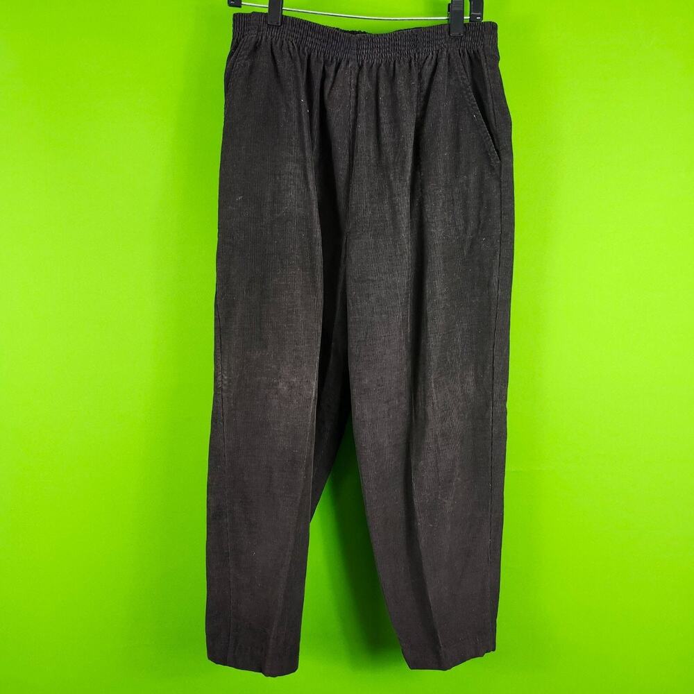 Vintage Soleil Women's Corduroy Pants 18 Short Brown Elastic Waist Pockets